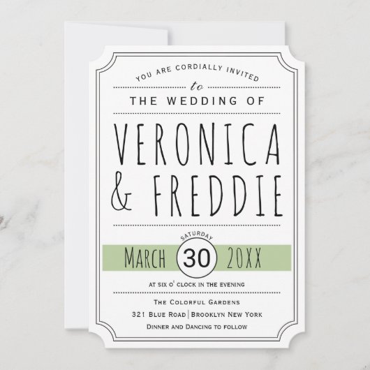 Moderne typografie groene trouwuitnodiging kaart (Voorkant)