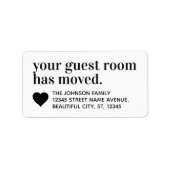 Moderne Typografie Guest Room Moving Black Etiket (Voorkant)
