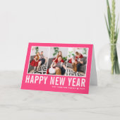 Moderne Typografie Heet Roze Fotocollage Nieuwjaar Feestdagen Kaart (Voorkant)