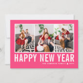 Moderne Typografie Heet Roze Fotocollage Nieuwjaar Feestdagenkaart (Voorkant)