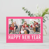 Moderne Typografie Heet Roze Fotocollage Nieuwjaar Feestdagenkaart (Staand voorkant)