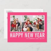 Moderne Typografie Heet Roze Fotocollage Nieuwjaar Feestdagenkaart (Voorkant / Achterkant)
