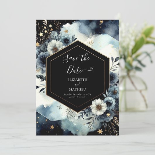 Moderne typografie Hemelse bruiloft Save The Date (Staand voorkant)