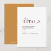 Moderne typografie herfst bruiloft met detailkaart informatiekaartje (Voorkant / Achterkant)