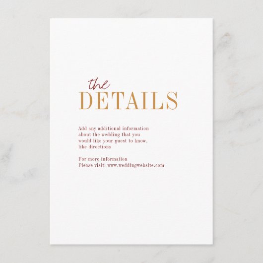 Moderne typografie herfst bruiloft met detailkaart informatiekaartje (Voorkant)