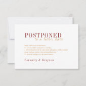 Moderne typografie herfst bruiloft uitstel kaart (Voorkant)