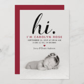 Moderne Typografie "Hoi". Foto geboorteaankondigin Aankondiging (Voorkant / Achterkant)