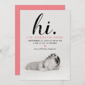 Moderne Typografie "Hoi". Foto geboorteaankondigin Aankondiging (Voorkant / Achterkant)