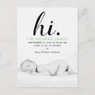 Moderne Typografie "Hoi". Foto geboorteaankondigin Aankondigingskaart