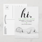 Moderne Typografie "Hoi". Foto geboorteaankondigin Aankondigingskaart (Voorkant / Achterkant)