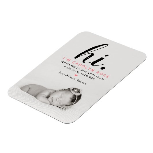 Moderne Typografie "Hoi". Foto geboorteaankondigin Magneet (Linkerzijde)