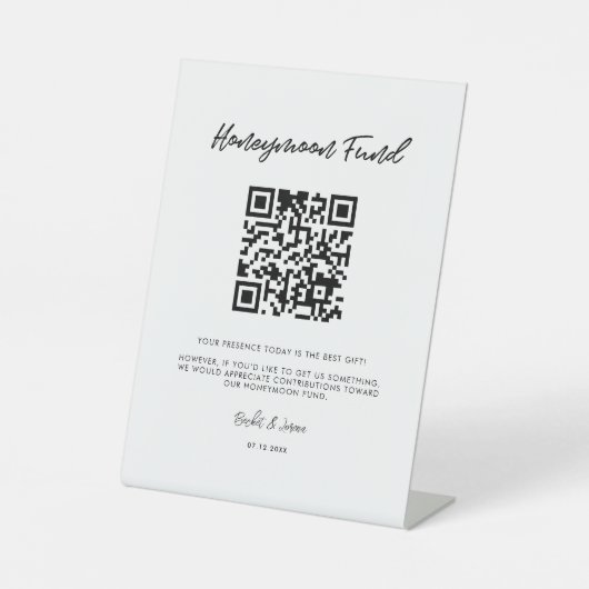 Moderne typografie Honeymoon code QR Reclamebord Met Voetstuk (Voorkant)