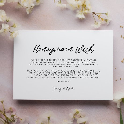Moderne typografie Honeymoon wens Informatiekaartje