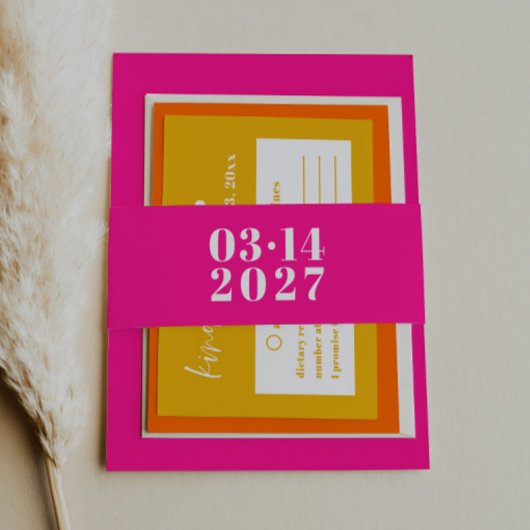 Moderne Typografie Hot Pink bruiloft uitnodiging Uitnodigingen Wikkel