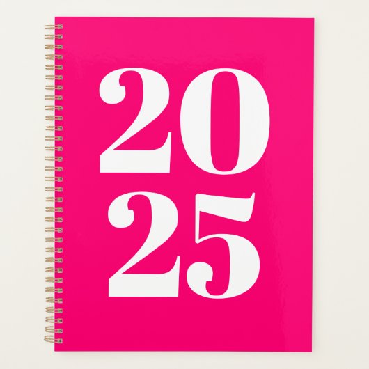 Moderne typografie hot pink custom year monogram planner (Voorkant)
