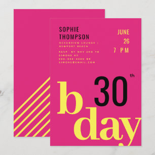 Moderne Typografie Hot Pink Yellow Birthday Party Kaart