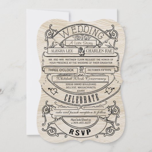  moderne typografie Hout Wedding Kaart (Voorkant)