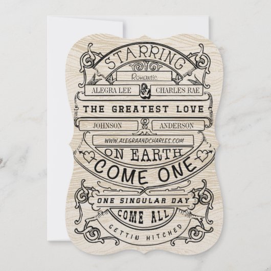  moderne typografie Hout Wedding Kaart (Achterkant)