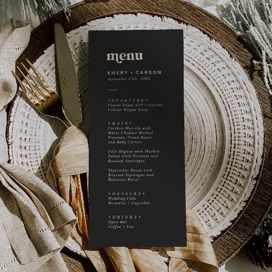 Moderne typografie | Houtskool grijs bruiloft dine Menu