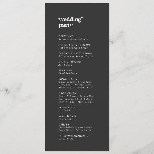 Moderne typografie | Houtskool grijs bruiloft prog Programmakaart (Achterkant)
