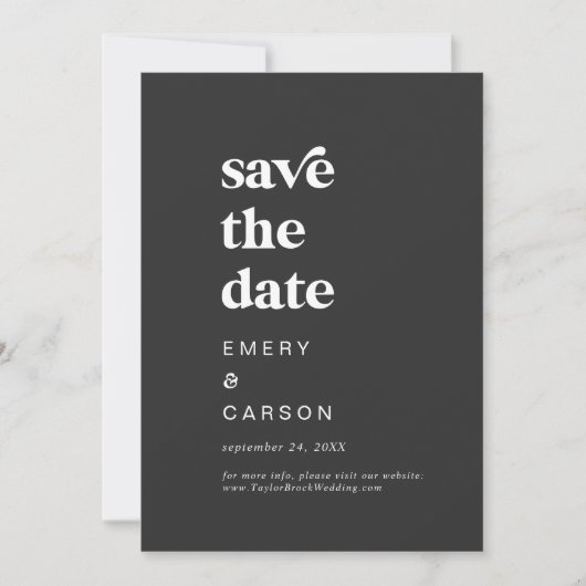 Moderne typografie | Houtskool Grijs Save the Date (Voorkant)