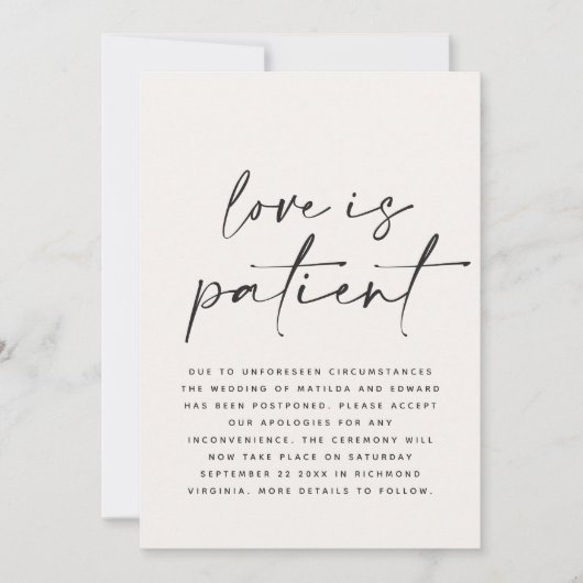 Moderne typografie huwelijk uitgesteld bewaar de d save the date (Voorkant)