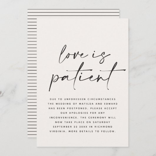 Moderne typografie huwelijk uitgesteld bewaar de d save the date (Voorkant / Achterkant)