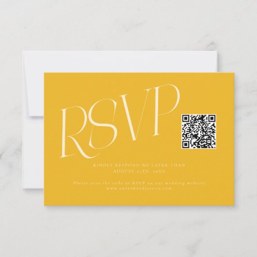 Moderne typografie Huwelijks QR-code Geel RSVP Kaartje (Voorkant)