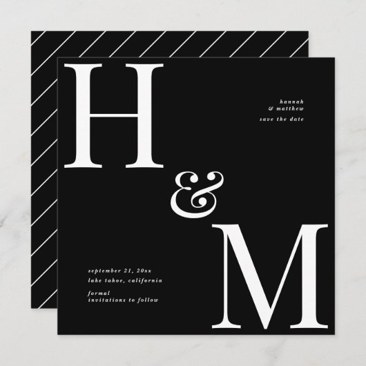 Moderne typografie initialen trouwen save the date (Voorkant / Achterkant)