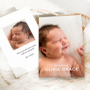 Moderne typografie Introductie baby foto geboorte Aankondiging