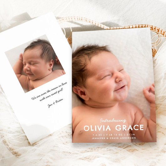 Moderne typografie Introductie baby foto geboorte  Aankondiging