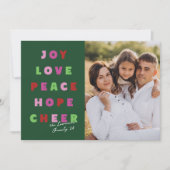 Moderne typografie Joy Love Peace Hope Cheer Feestdagenkaart (Voorkant)