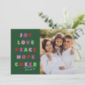 Moderne typografie Joy Love Peace Hope Cheer Feestdagenkaart (Staand voorkant)