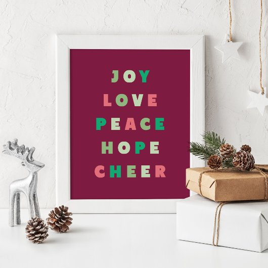 Moderne typografie Joy Love Peace Hope Kerstmis Poster