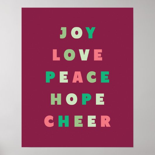 Moderne typografie Joy Love Peace Hope Kerstmis Poster (Voorkant)