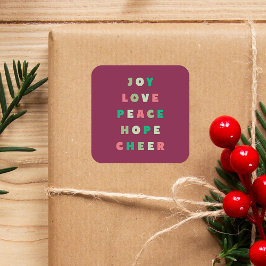 Moderne typografie Joy Love Peace Hope Kerstmis Vierkante Sticker