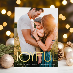 Moderne Typografie JOYFUL Christmas Gold Folie Feestdagenkaart