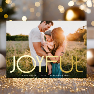 Moderne Typografie JOYFUL Christmas Gold Folie Feestdagenkaart