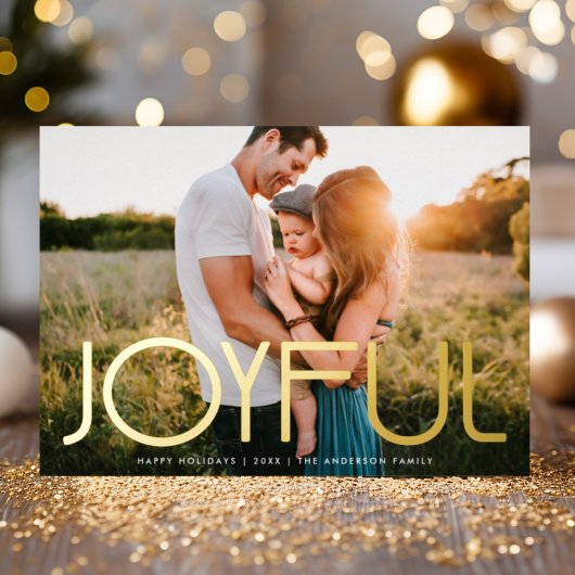 Moderne Typografie JOYFUL Christmas Gold Folie Feestdagenkaart