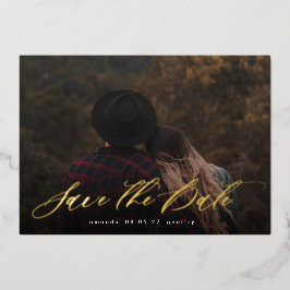 Moderne Typografie-kalligrafie Foto opslaan Datum Folie Uitnodiging