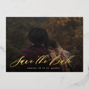 Moderne typografie kalligrafie foto save the date folie uitnodiging