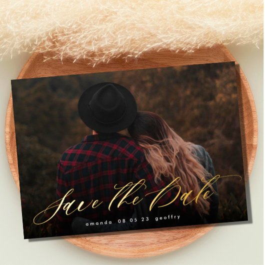 Moderne Typografie-kalligrafie-foto slaat de datum Folie Uitnodiging