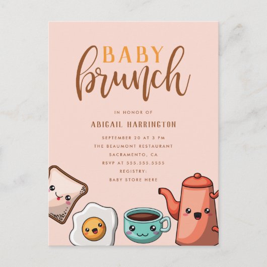 Moderne typografie Kawaii Baby Brunch Uitnodiging Briefkaart (Voorkant)