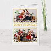 Moderne Typografie Kerst Drie Foto Folie Feestdagenkaart (Voorkant)