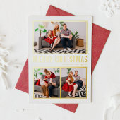 Moderne Typografie Kerst Drie Foto Folie Feestdagenkaart
