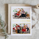 Moderne Typografie Kerst Drie Foto Folie Feestdagenkaart<br><div class="desc">vrolijk kerstfeest! Stuur kerstgroeten naar familie en vrienden met deze aanpasbare gouden folie kerstkaart. Het heeft een eenvoudige typografie en een kerstboom. De teksten zijn volledig aanpasbaar voor elke begroeting. Deze moderne kerstkaart is verkrijgbaar in andere folie kleuren.</div>