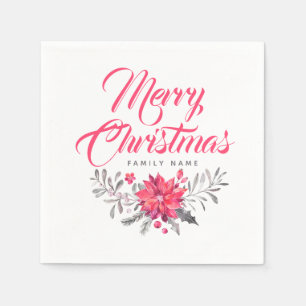 Moderne typografie Kerst en Floral Bouquet Servet
