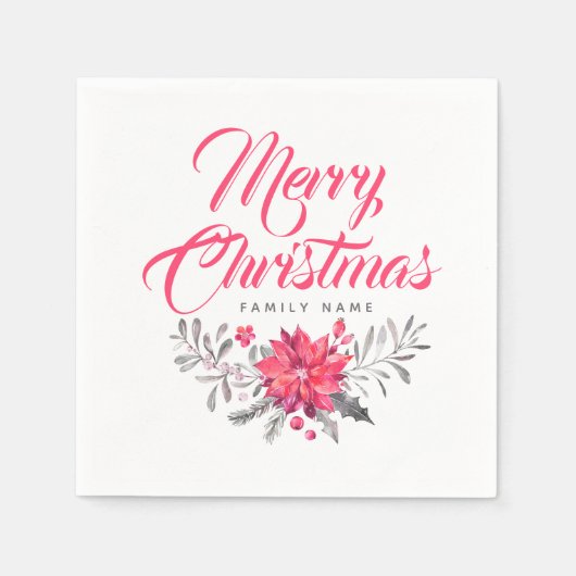 Moderne typografie Kerst en Floral Bouquet Servet (Voorkant)