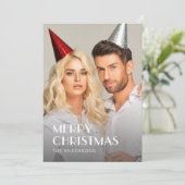 Moderne typografie Kerst foto 2-zijdig ontwerp Feestdagenkaart (Staand voorkant)