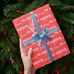 Moderne Typografie Kerstpatroon Custom Family Cadeaupapier